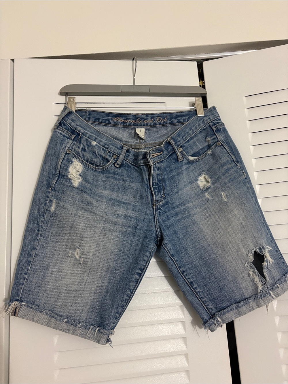 Abercrombie & Fitch Light Blue Distressed Jean Shorts